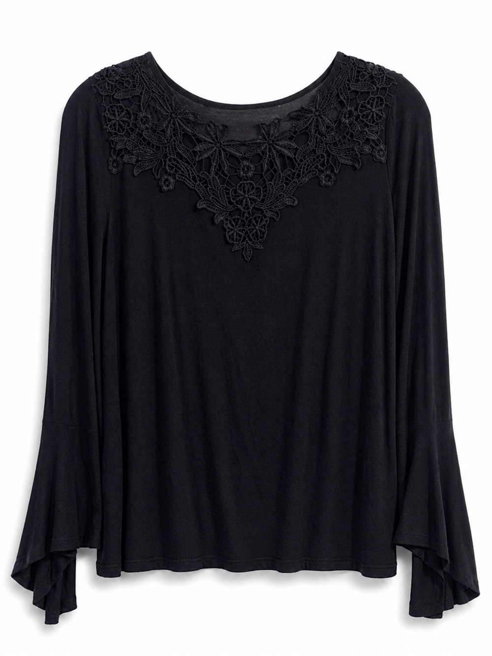 Midnight Velvet Black Lace Blouse L Sheer Sleeve Dressy Top